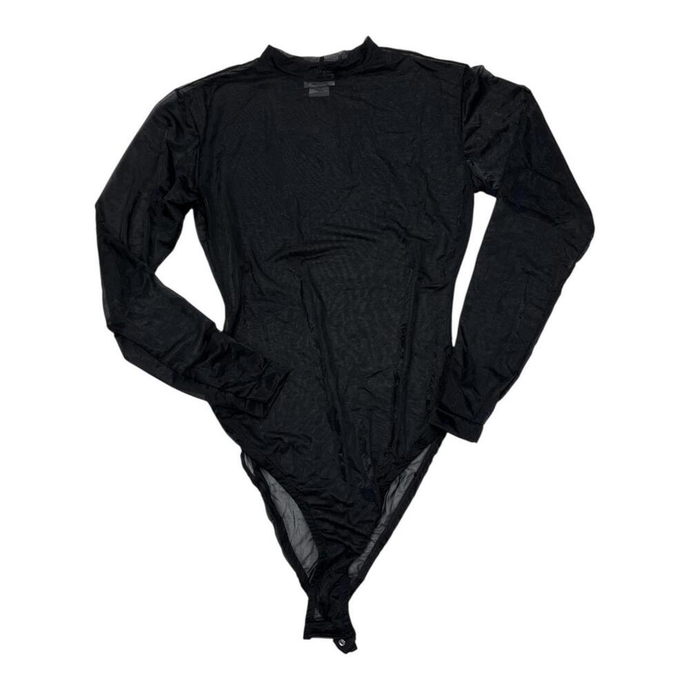 90s black sheer mesh bodysuit with long sleeves